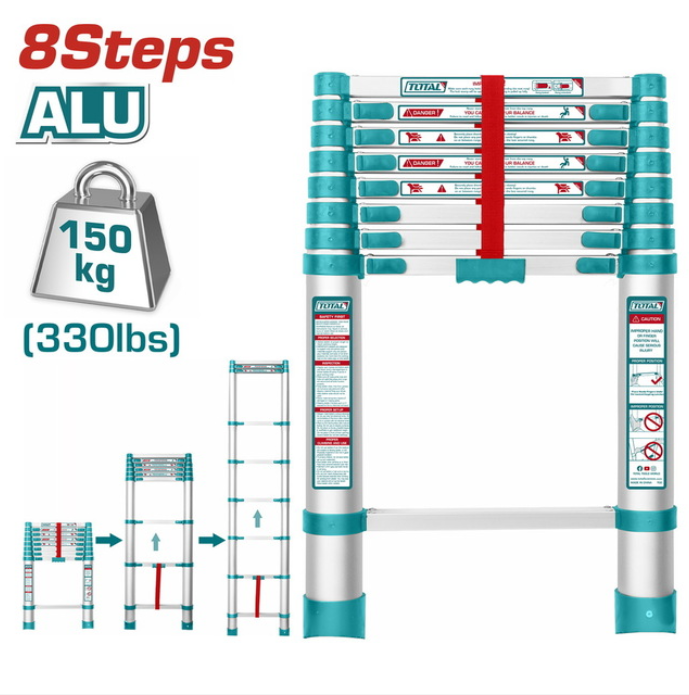 Total Telescopic Ladder 8 Steps 2.6m THLAD08081 | Aluminum Extension ...